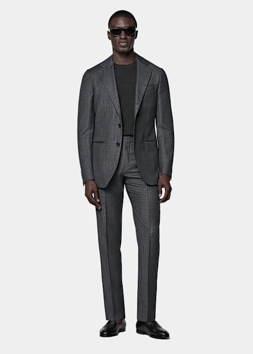 Havana Anzugsakko dunkelgrau Birdseye-Muster Tailored Fit