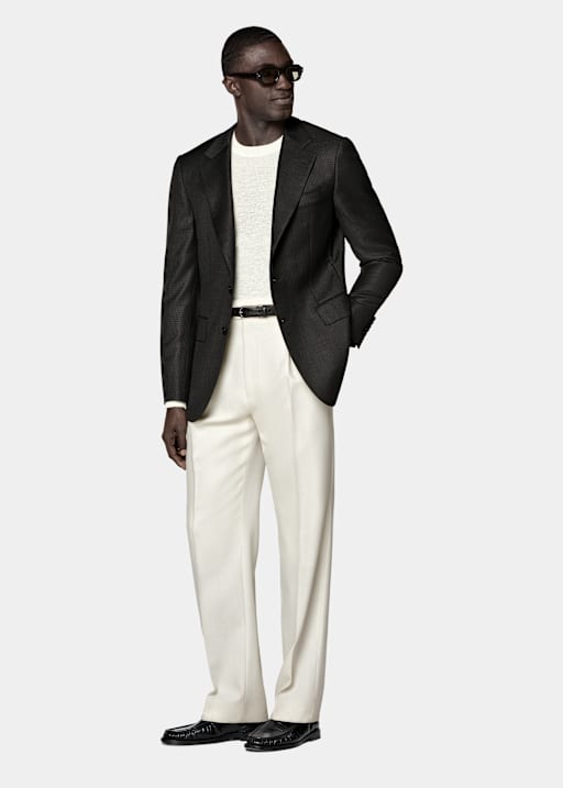 Dark Green Houndstooth Tailored Fit Milano Blazer