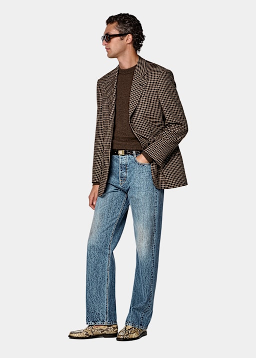 Mid Brown Checked Relaxed Fit Brera Blazer