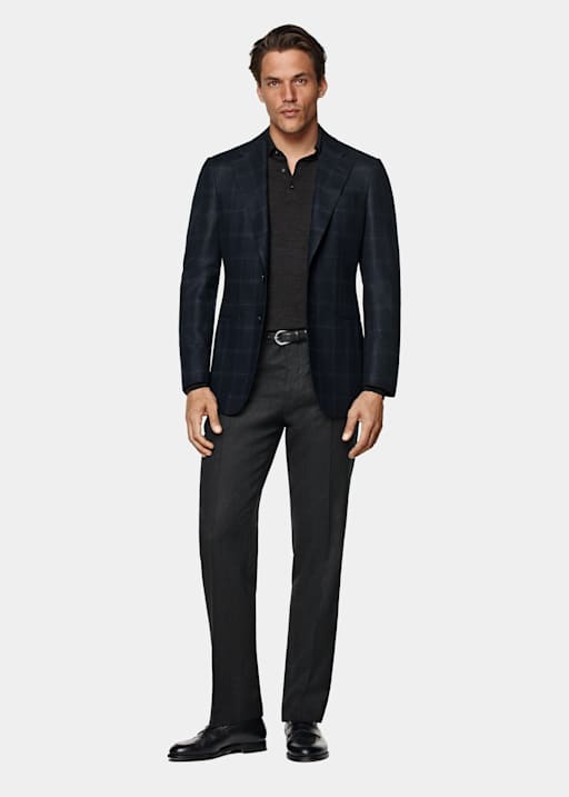 Navy Checked Tailored Fit Havana Blazer