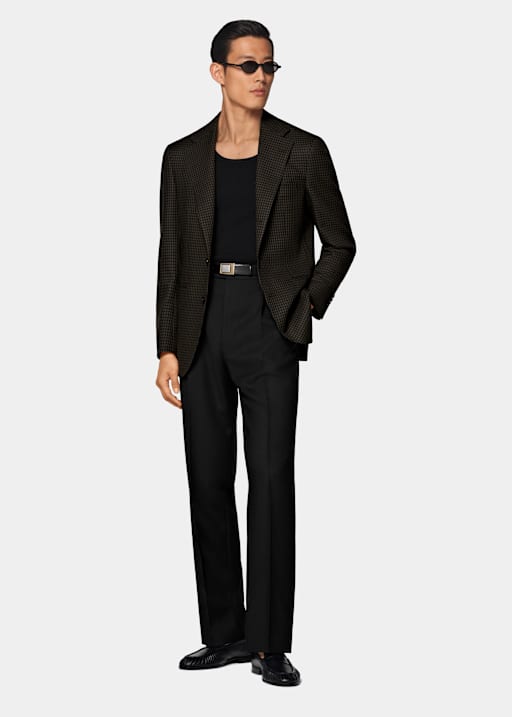 Green Houndstooth Relaxed Fit Roma Blazer