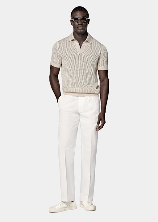 Sand Crochet Buttonless Polo