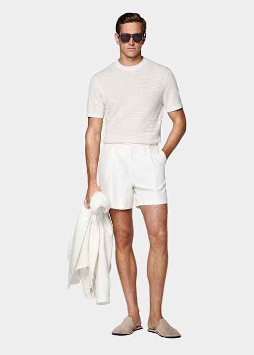 Cuello redondo jacquard crudo de manga corta