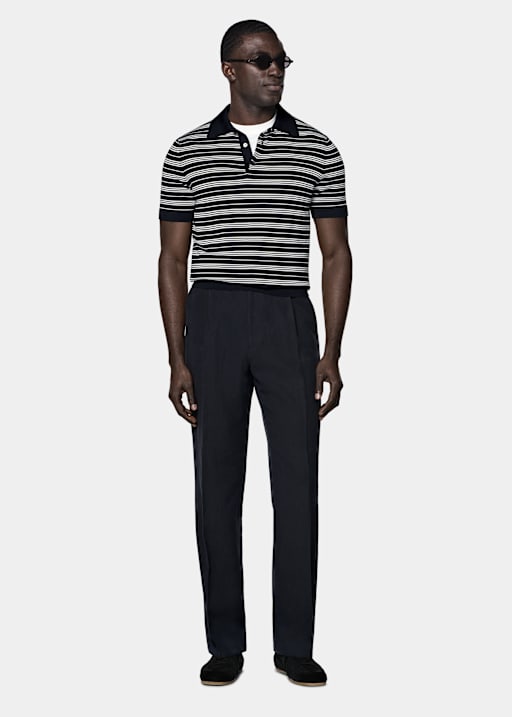Navy Striped Polo