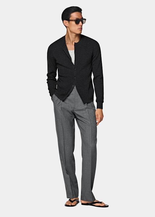 Dark Grey Ribbed Cardigan