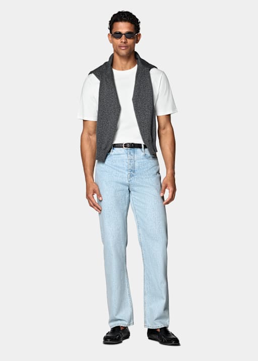 T-shirt col rond blanc cass&eacute;