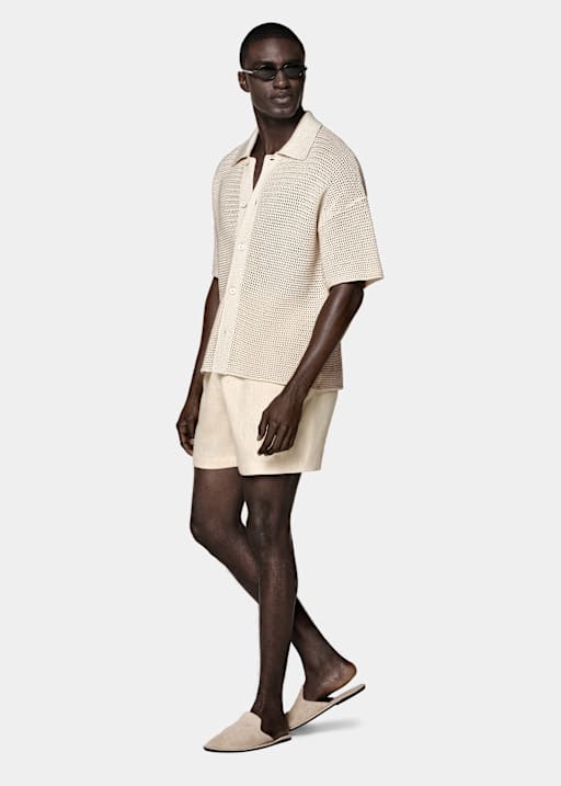 Sand Crochet Polo Cardigan