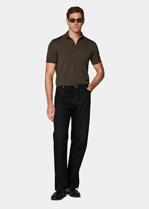 Dark Brown Buttonless Polo