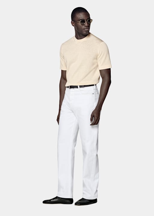 Cuello a la caja arena manga corta