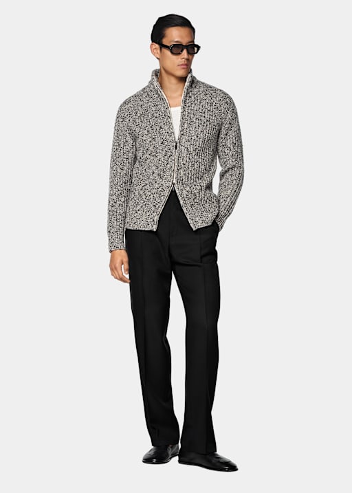 Cardigan zipp&eacute; marron clair moulin&eacute; c&ocirc;tel&eacute;