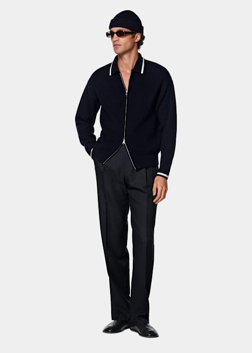 Navy Zip Cardigan