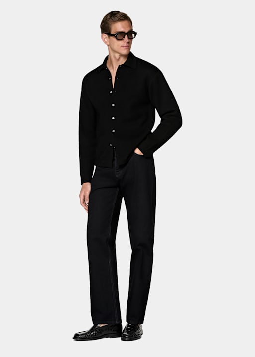 Black Long Sleeve Polo Cardigan