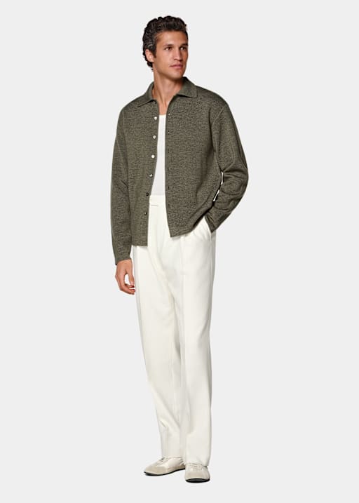 Cardigan-polo verde medio a maniche lunghe