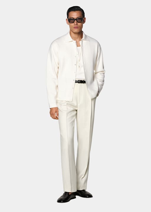 Off-white Polo Cardigan met Lange Mouwen