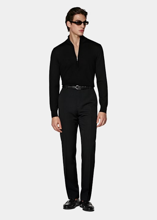 Black Merino Half Zip