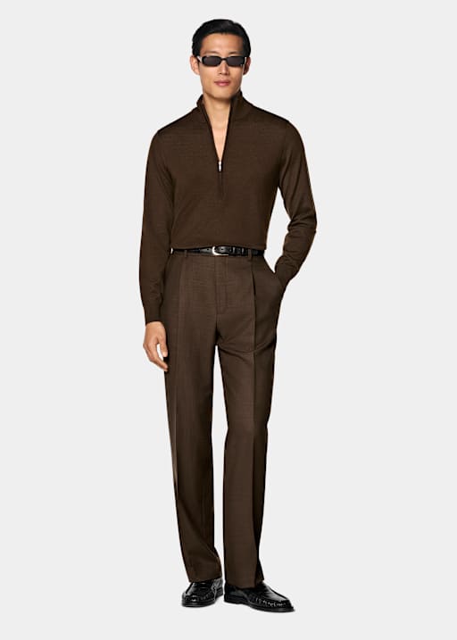 Mid Brown Merino Half Zip