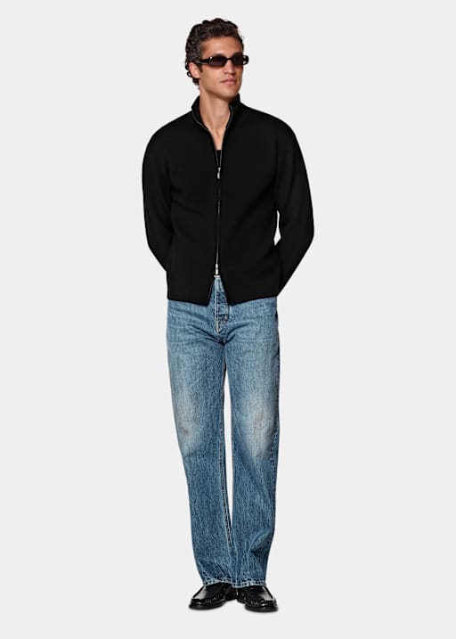 Black Merino Zip Cardigan