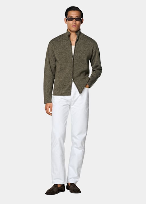 Mid Green Merino Zip Cardigan