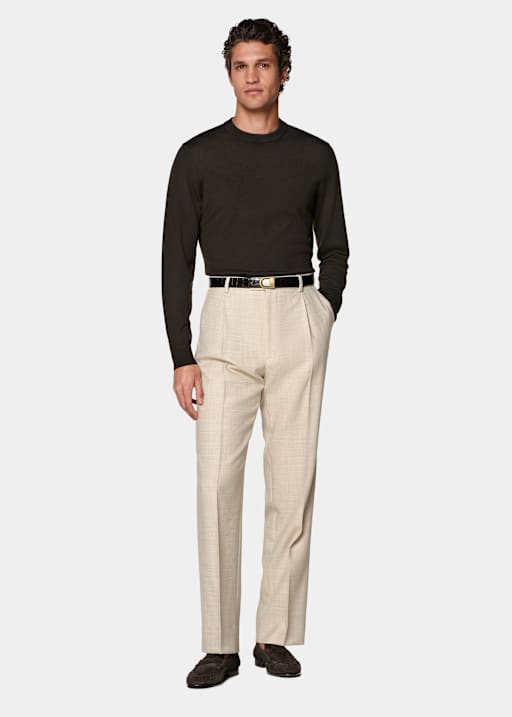 Jersey cuello redondo marr&oacute;n oscuro merino