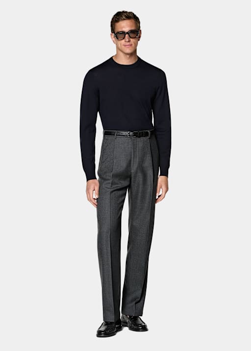 Merino Rundhalspullover navy