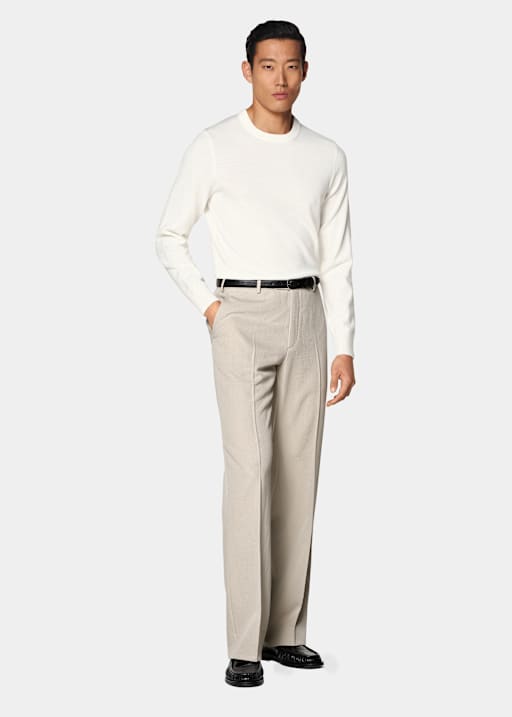 Merino Rundhalspullover off-white