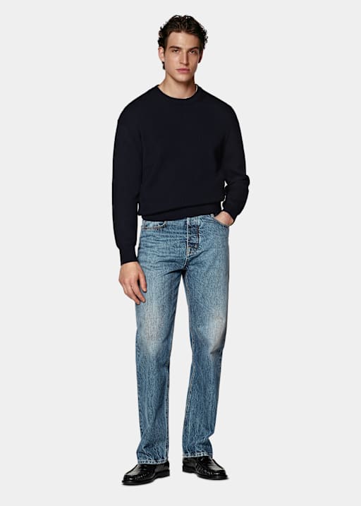 Navy Ribbed Merino Crewneck