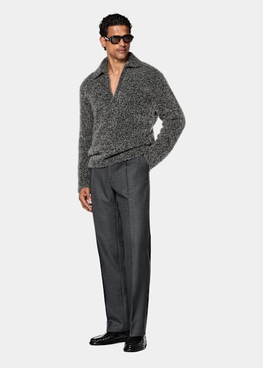 Dark Grey Long Sleeve Buttonless Polo