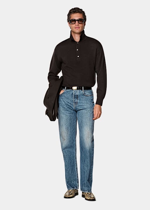 Polo-Shirt dunkelbraun Langarm
