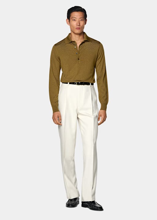 Polo manches longues Merino jaune moyen