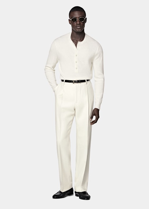 米白色罗纹亨利衫