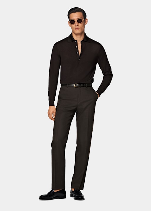 Dark Brown Long Sleeve Polo