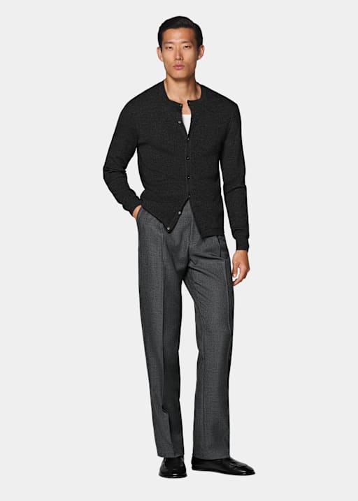 Dark Grey Ribbed Cardigan