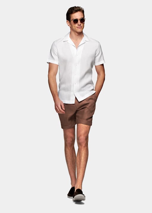 White Camp Collar Slim Fit Shirt