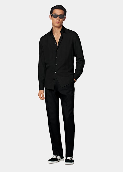 Black Large Classic Collar Extra Slim Fit Shirt