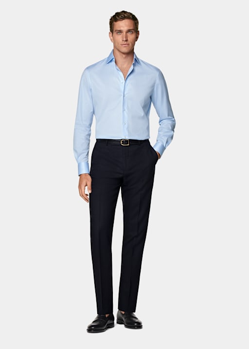 Light Blue Twill Tailored Fit Shirt