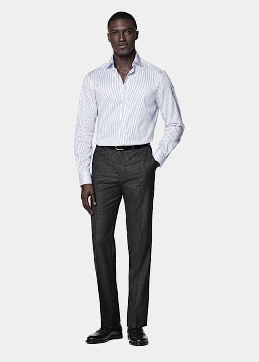 Camisa de sarga azul marino a rayas corte Tailored