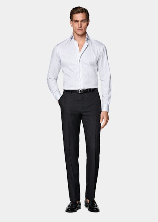 Chemise coupe Tailored en twill blanche à rayures