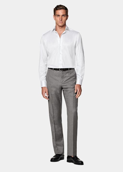 Grey Striped Twill Tailored Fit Shirt
