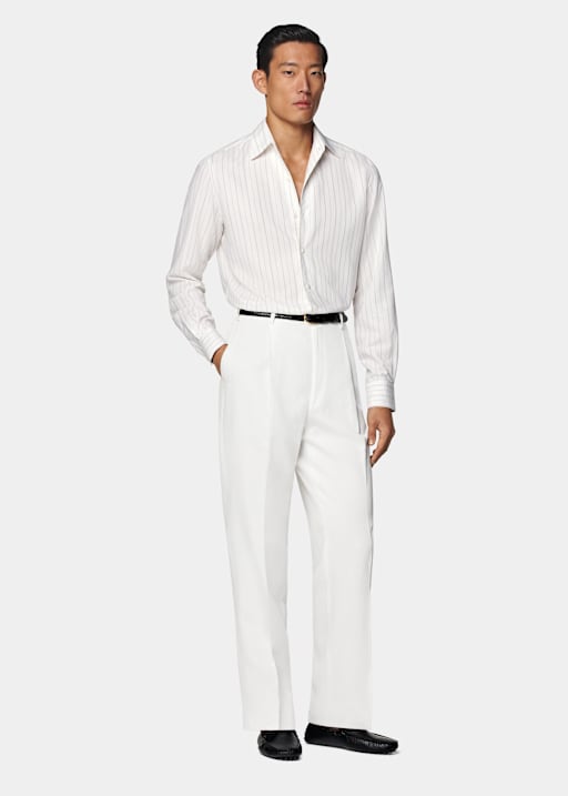 Chemise coupe Tailored blanc cassé à rayures