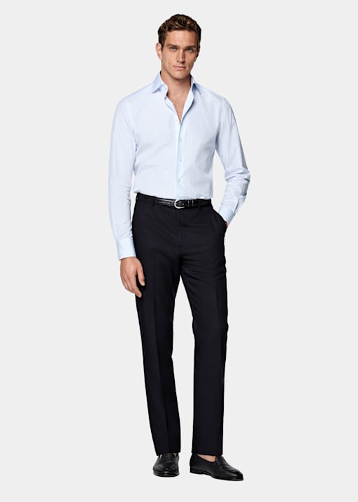 Light Blue Striped Tailored Fit Shirt