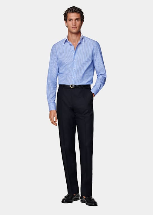 Camisa azul claro a rayas corte Tailored