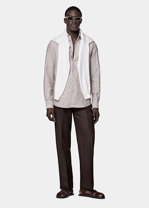 Brown Striped Tailored Fit Shirt
