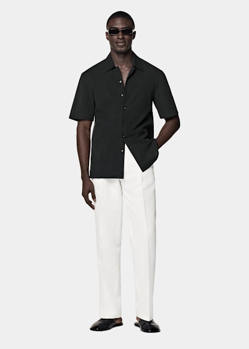 Black Cotton Short Sleeve Shirt