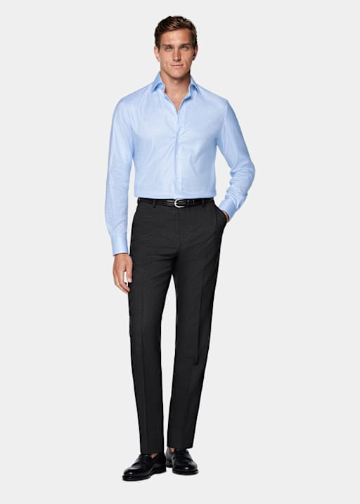 Light Blue Houndstooth Tailored Fit Shirt