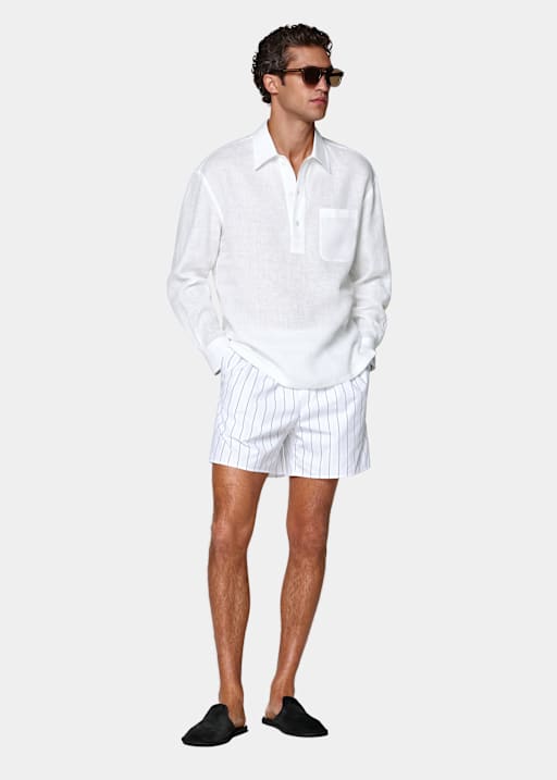 White Linen Popover Shirt