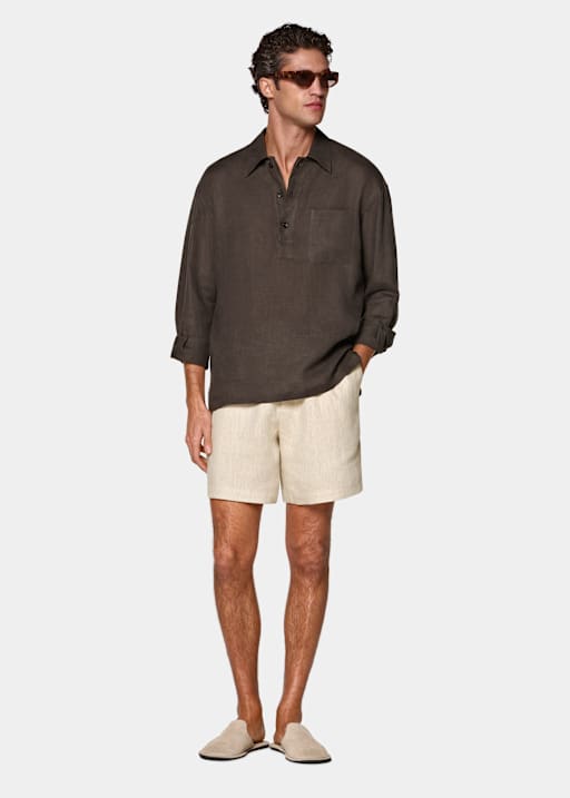 Dark Brown Linen Popover Shirt