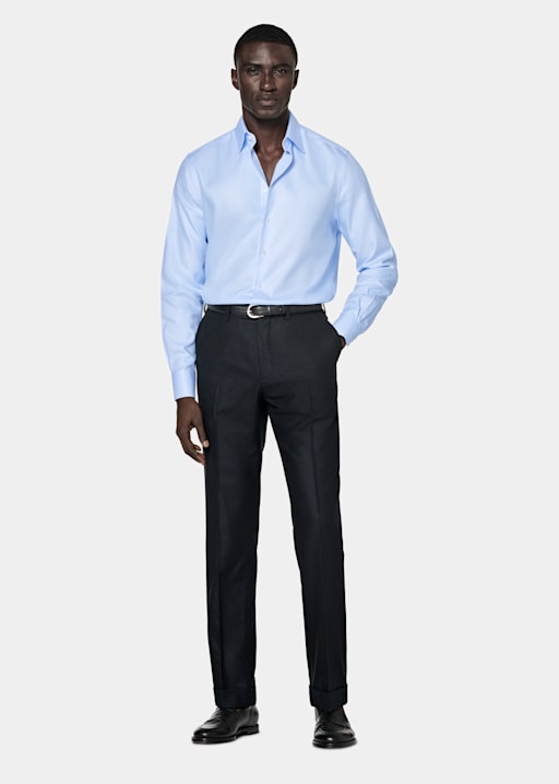 Light Blue Checked Twill Extra Slim Fit Shirt
