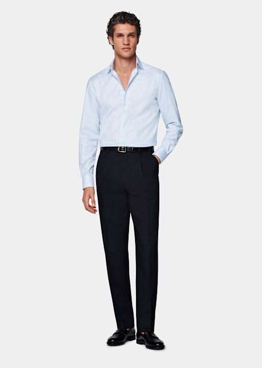 Light Blue Striped Widespread Collar Shirt