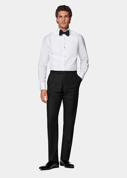 White Piqué Tailored Fit Tuxedo Shirt