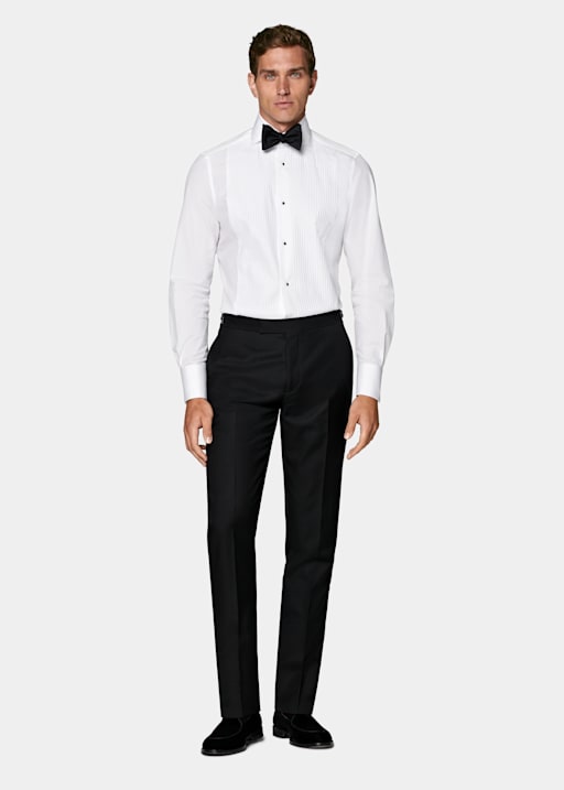 White Plisse Tailored Fit Tuxedo Shirt